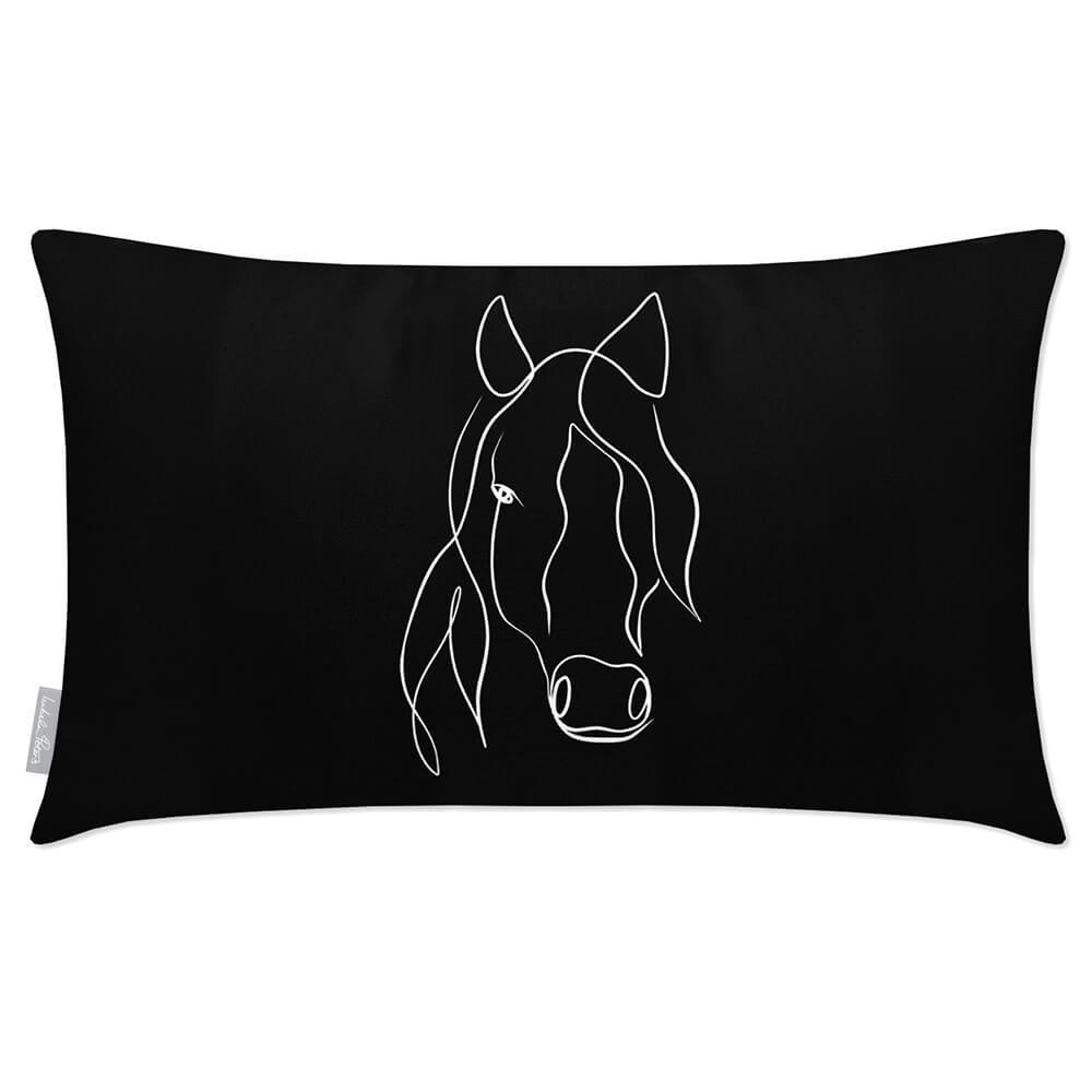 Outdoor Garden Waterproof Rectangle Cushion - Horse - Black And White 50 x 30 cm by Izabela Peters