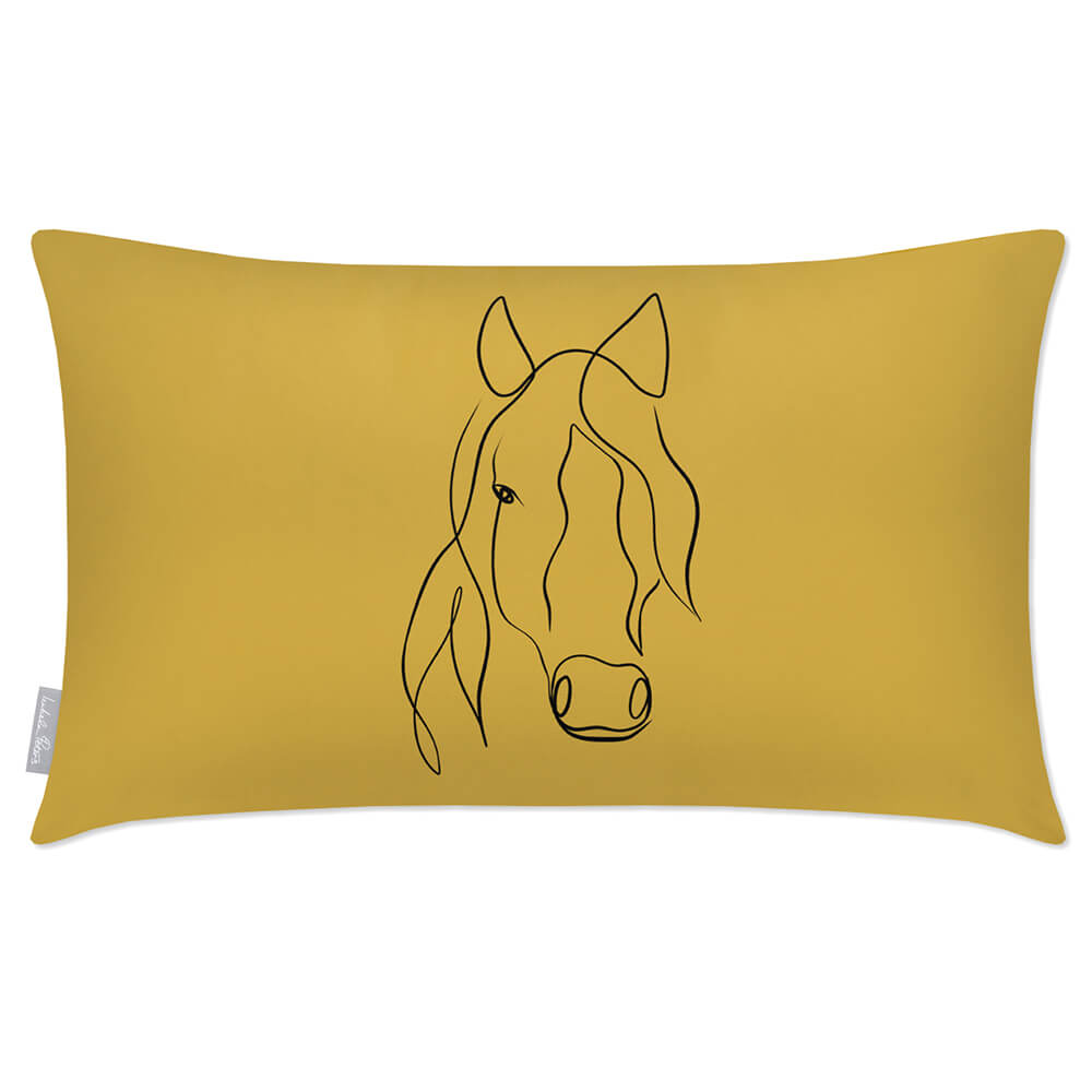 Outdoor Garden Waterproof Rectangle Cushion - Horse - Mustard Ochre 50 x 30 cm by Izabela Peters