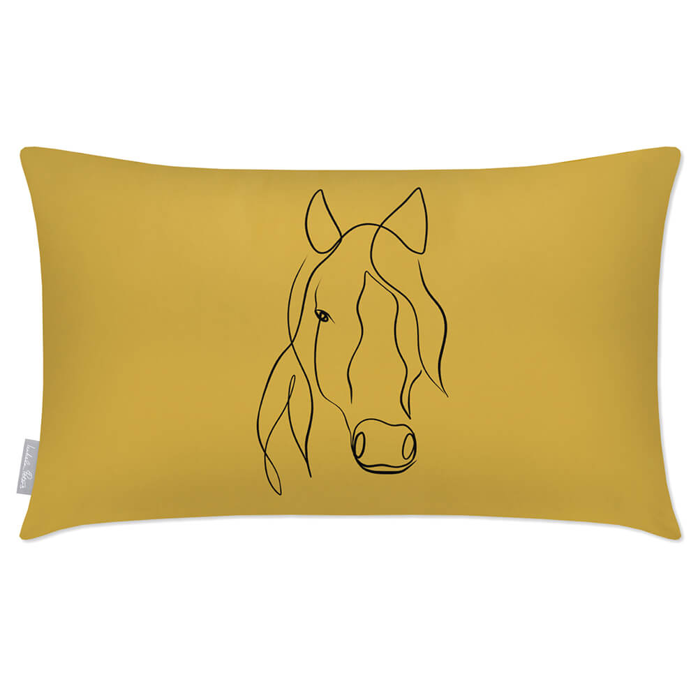 Outdoor Garden Waterproof Rectangle Cushion - Horse  Izabela Peters Mustard Ochre 50 x 30 cm 