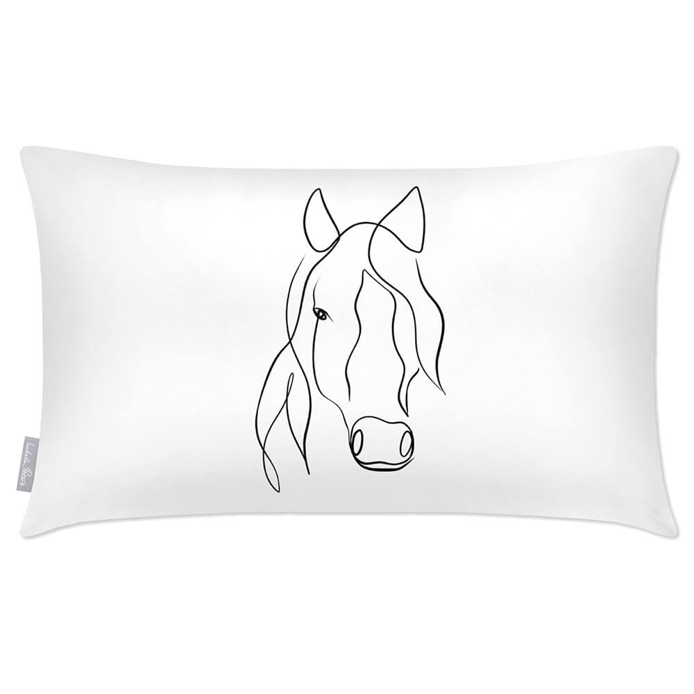 Outdoor Garden Waterproof Rectangle Cushion - Horse - White and Black 50 x 30 cm by Izabela Peters