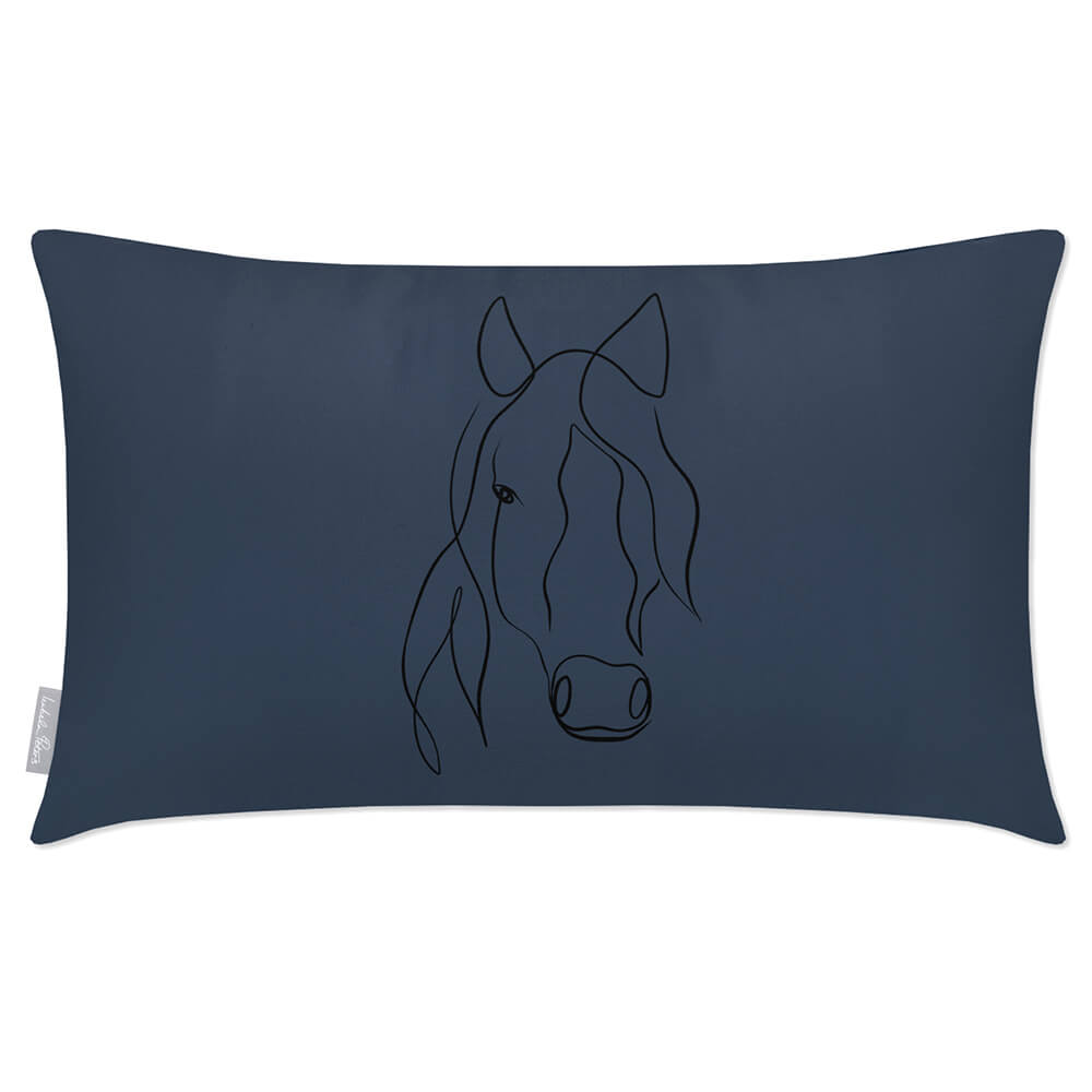 Outdoor Garden Waterproof Rectangle Cushion - Horse - Petrol Blue 50 x 30 cm by Izabela Peters