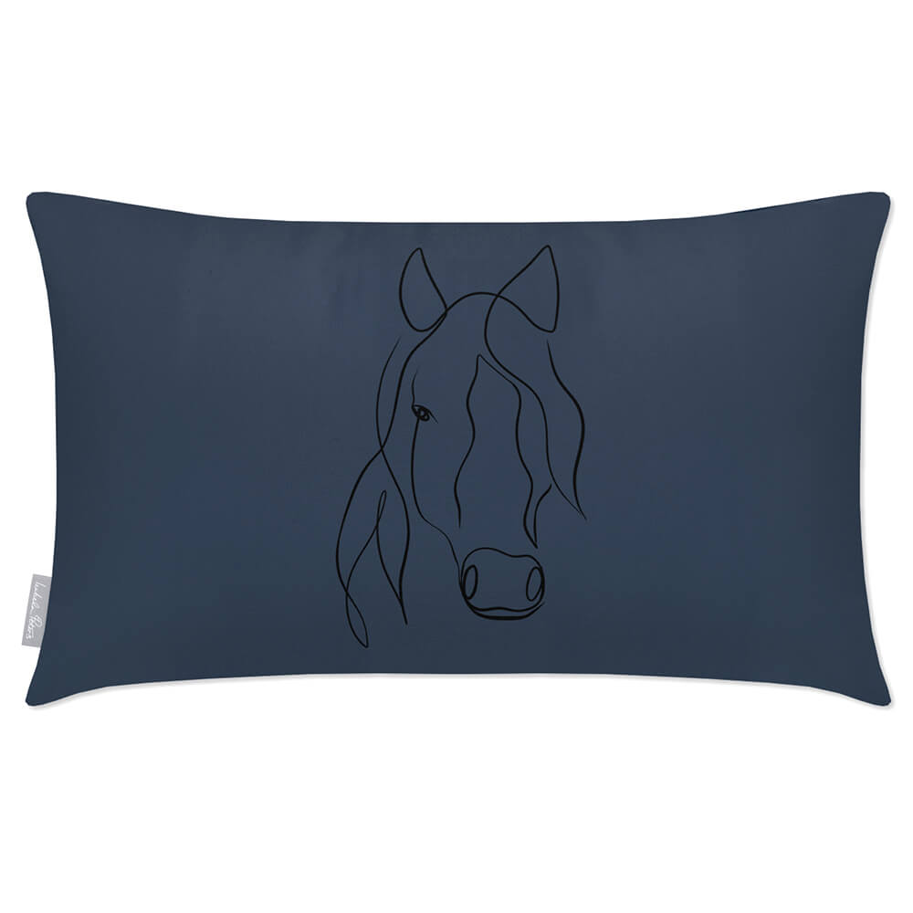 Outdoor Garden Waterproof Rectangle Cushion - Horse  Izabela Peters Petrol Blue 50 x 30 cm 