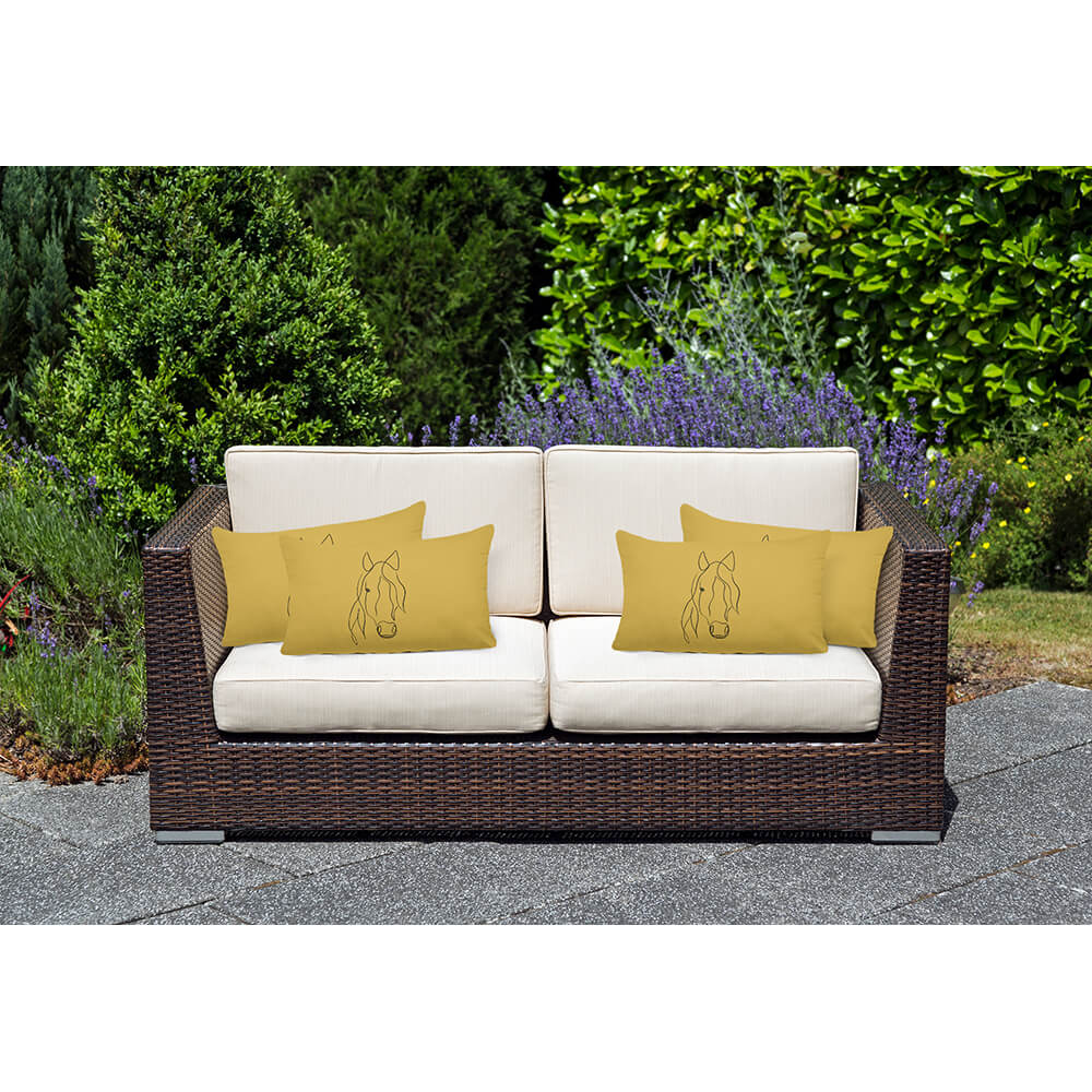 Outdoor Garden Waterproof Rectangle Cushion - Horse - Mustard Ochre 50 x 30 cm by Izabela Peters