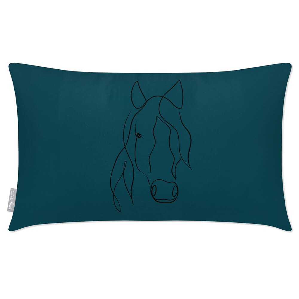 Outdoor Garden Waterproof Rectangle Cushion - Horse - Teal 50 x 30 cm by Izabela Peters