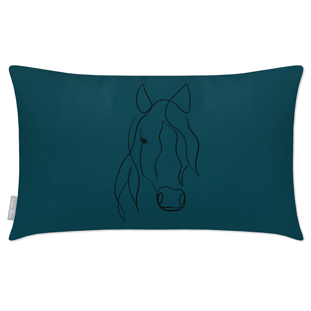 Outdoor Garden Waterproof Rectangle Cushion - Horse  Izabela Peters Teal 50 x 30 cm 