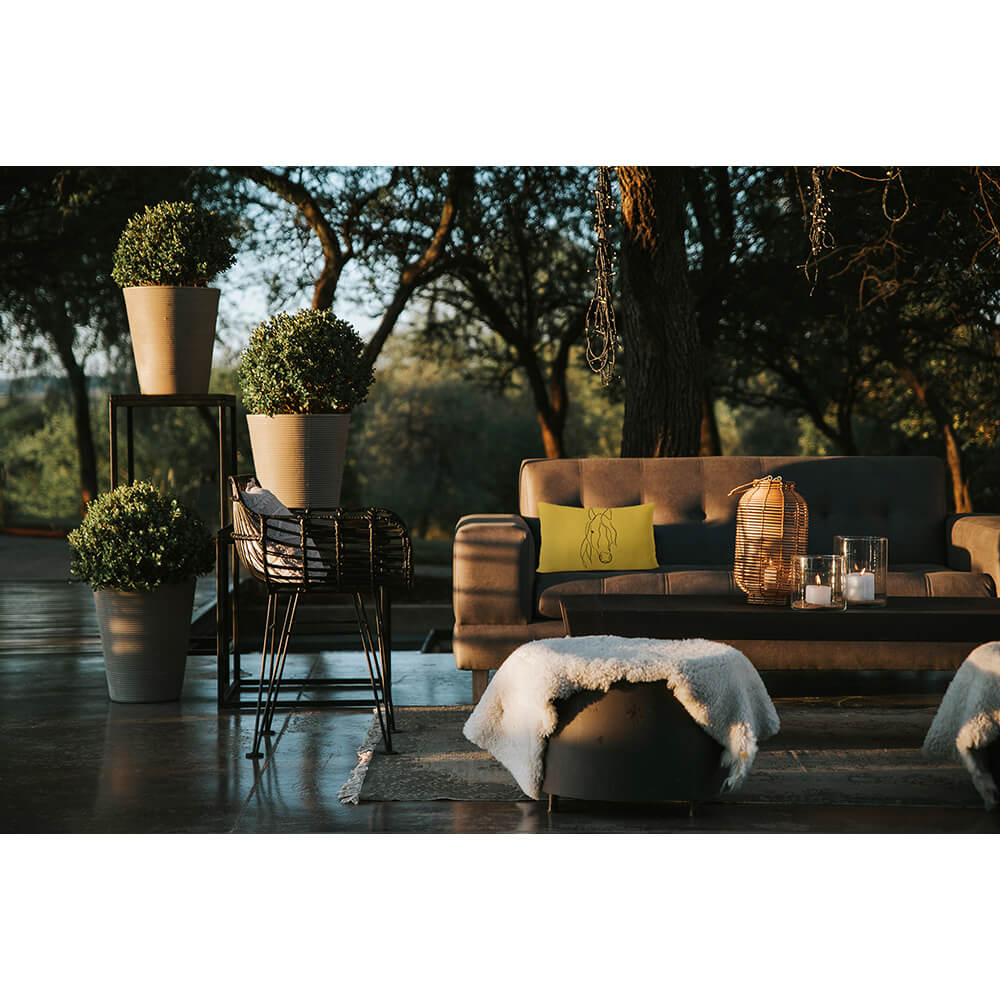 Outdoor Garden Waterproof Rectangle Cushion - Horse - Mustard Ochre 50 x 30 cm by Izabela Peters