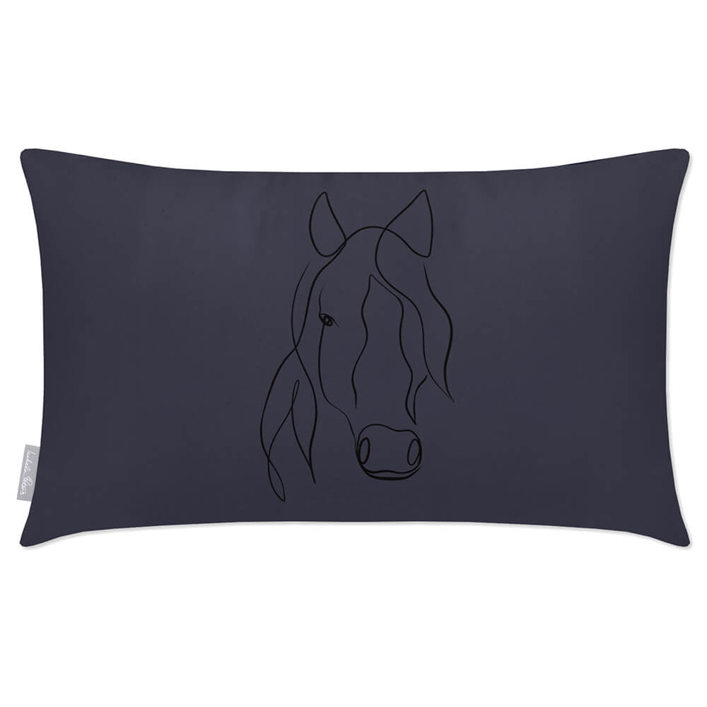 Outdoor Garden Waterproof Rectangle Cushion - Horse - Graphite 50 x 30 cm by Izabela Peters
