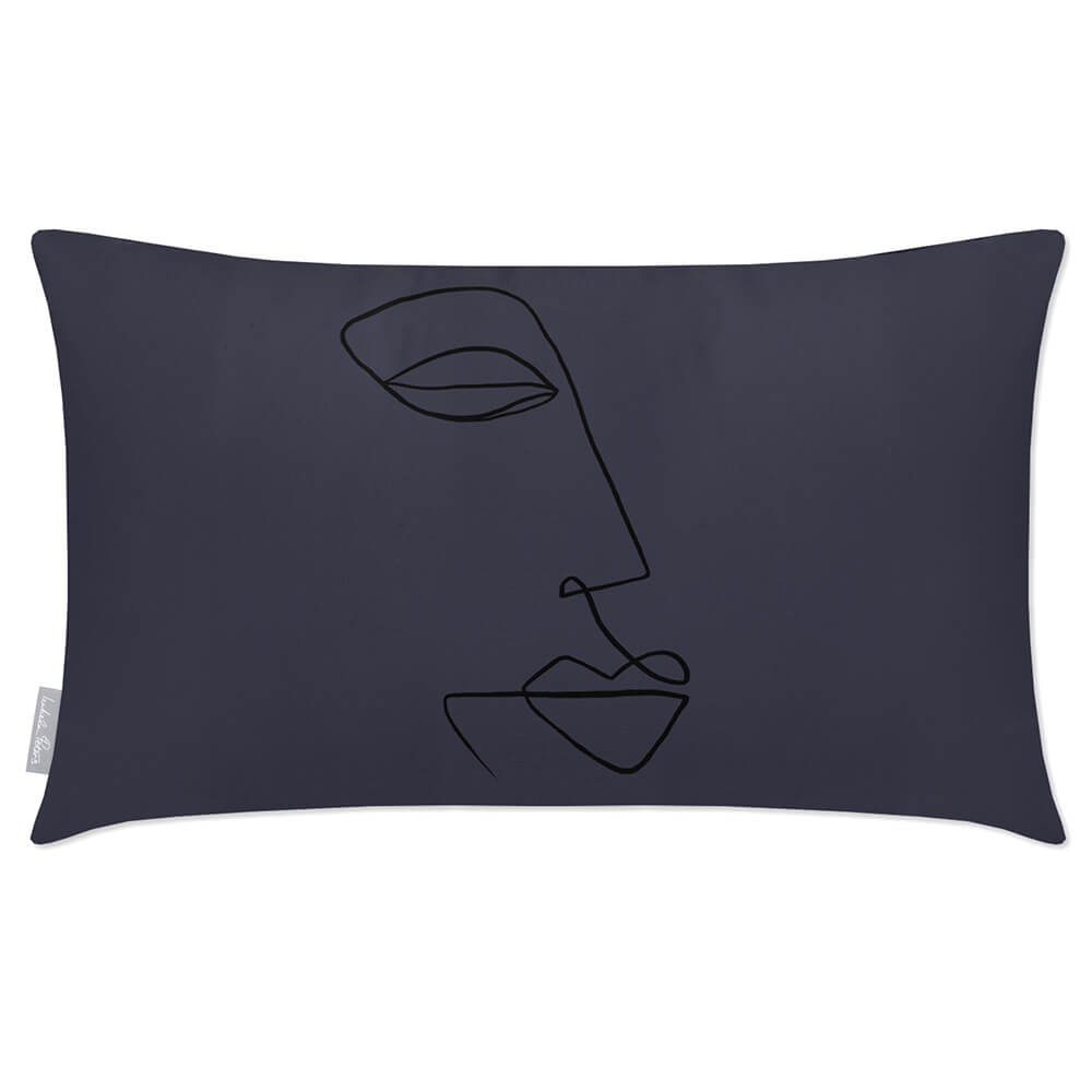 Outdoor Garden Waterproof Rectangle Cushion - Joyful Face - Graphite 50 x 30 cm by Izabela Peters