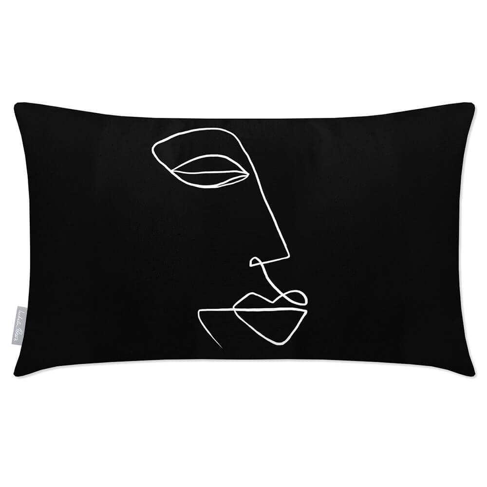 Outdoor Garden Waterproof Rectangle Cushion - Joyful Face - Black And White 50 x 30 cm by Izabela Peters