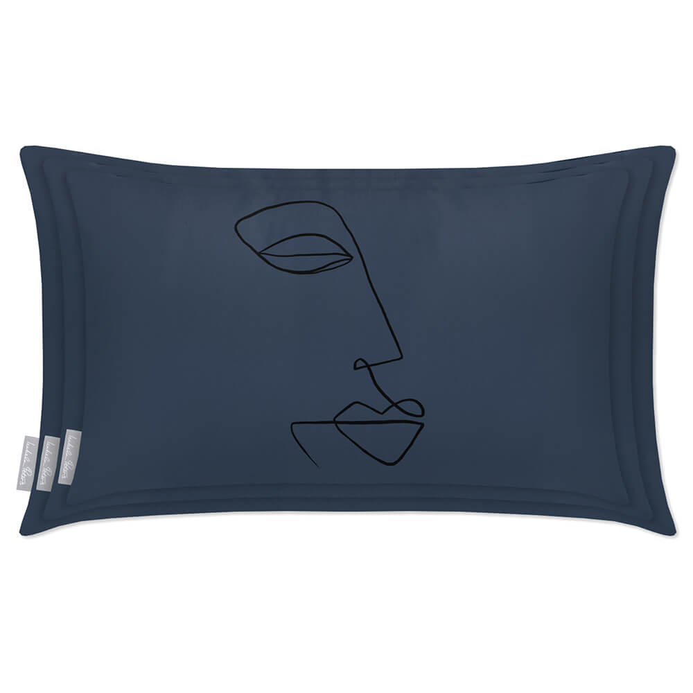 Outdoor Garden Waterproof Rectangle Cushion - Joyful Face - Petrol Blue 50 x 30 cm by Izabela Peters