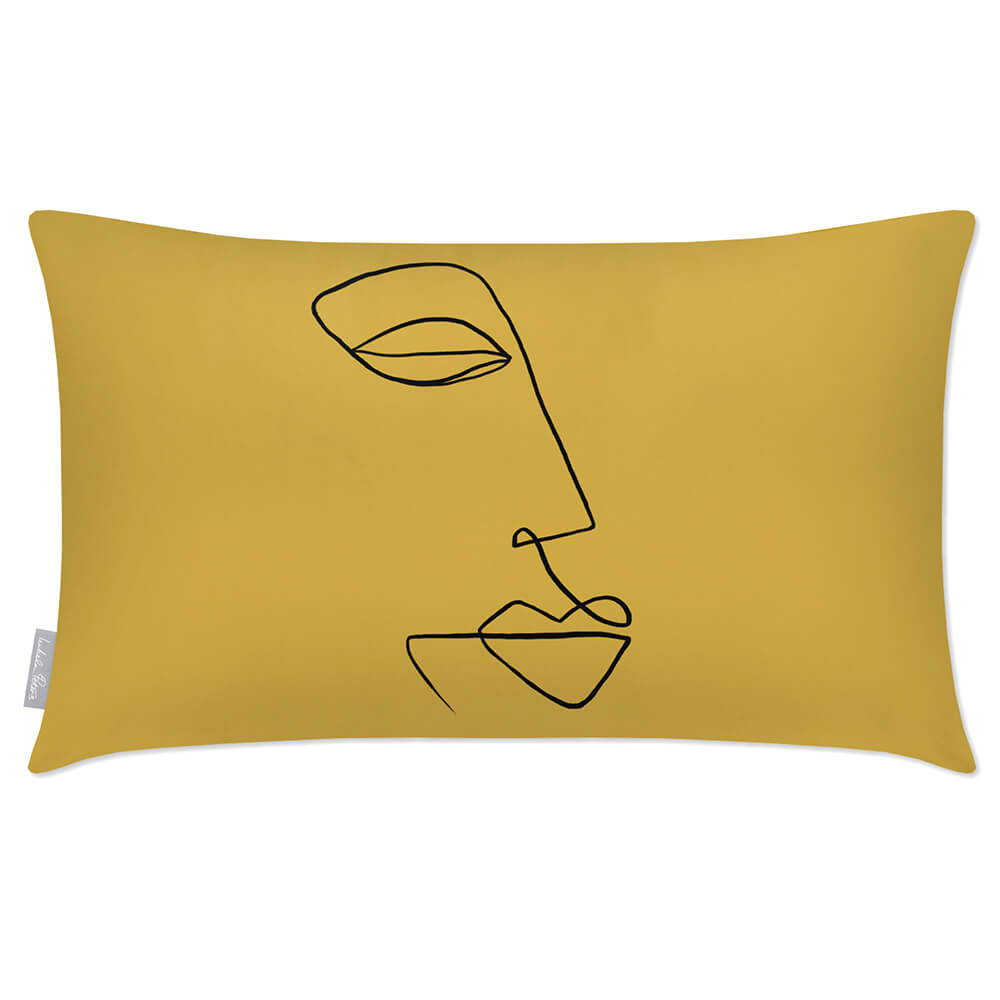 Outdoor Garden Waterproof Rectangle Cushion - Joyful Face - Mustard Ochre 50 x 30 cm by Izabela Peters