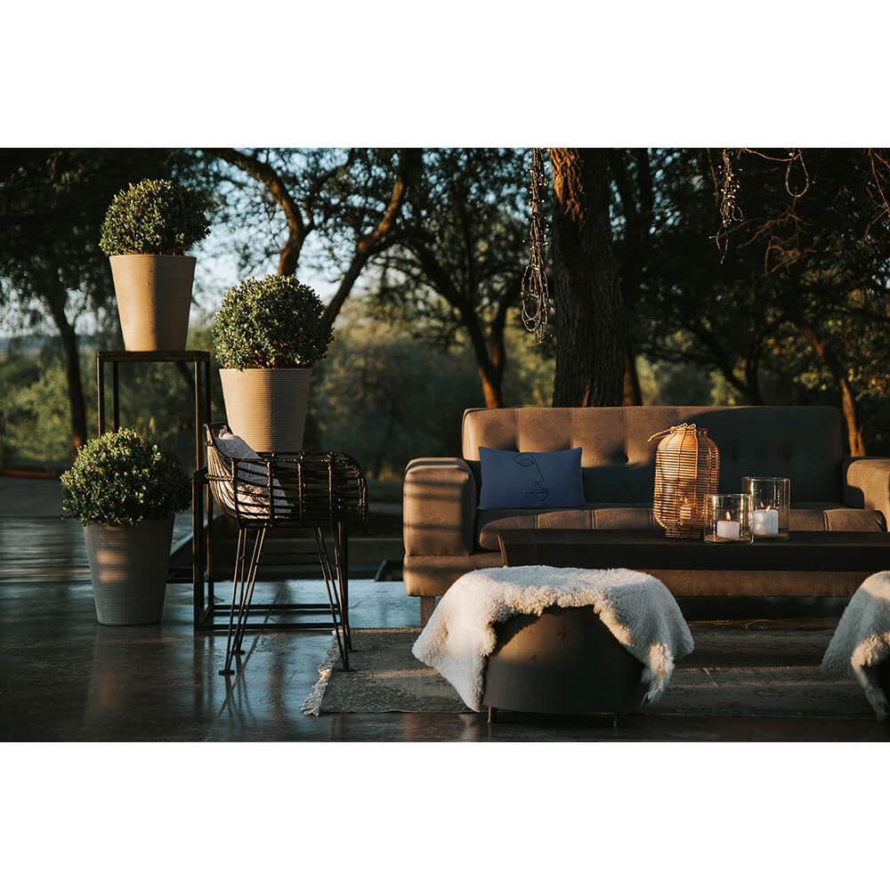 Outdoor Garden Waterproof Rectangle Cushion - Joyful Face - Petrol Blue 50 x 30 cm by Izabela Peters