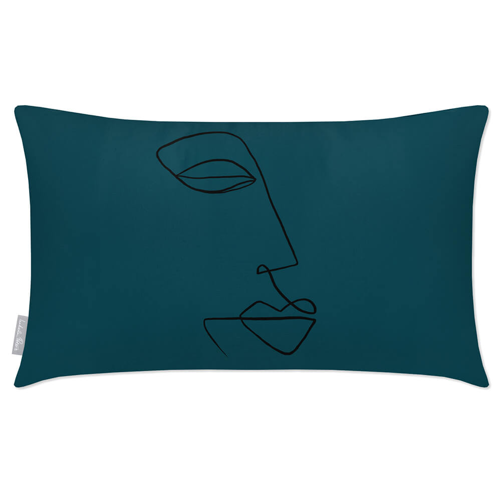 Outdoor Garden Waterproof Rectangle Cushion - Joyful Face - Teal 50 x 30 cm by Izabela Peters