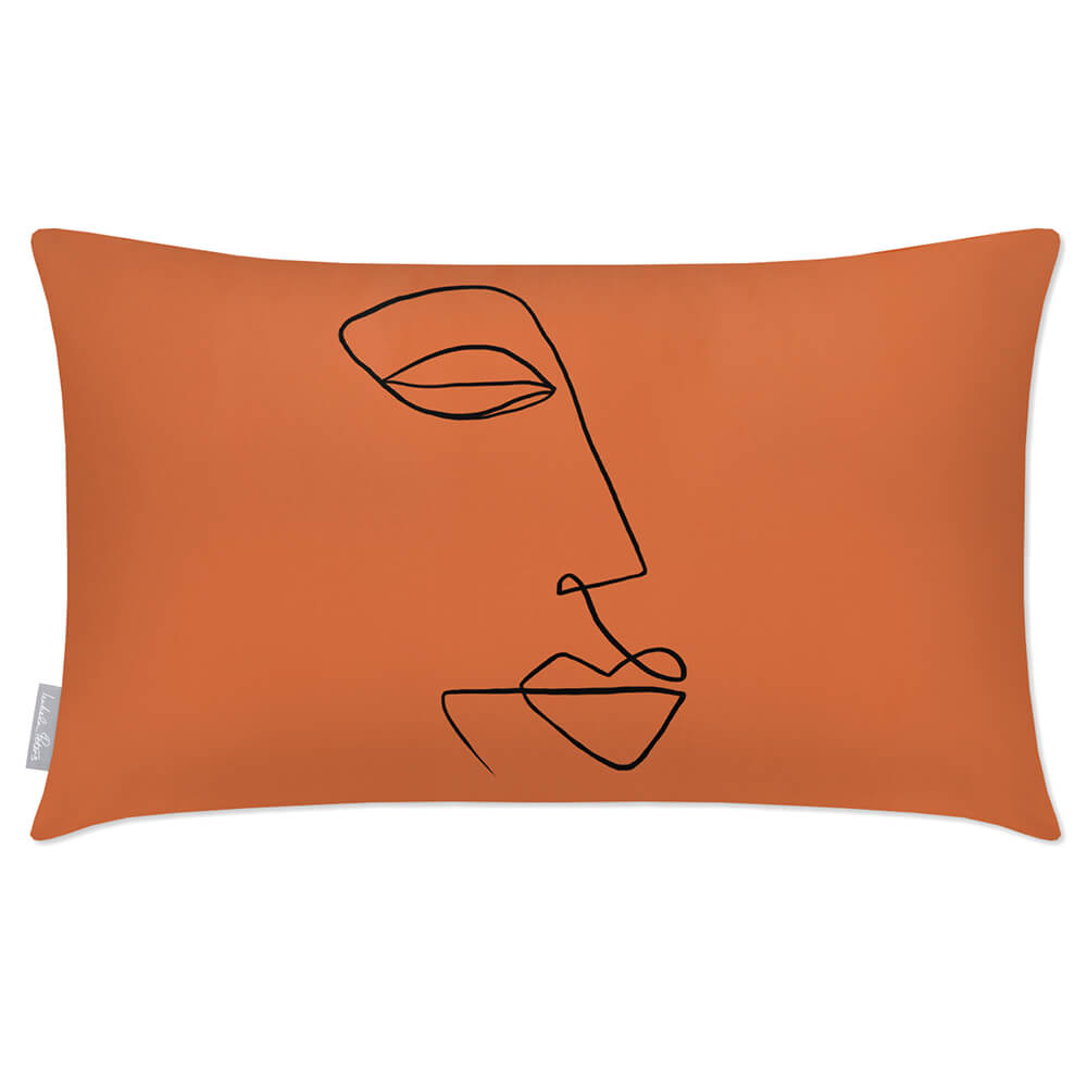 Outdoor Garden Waterproof Rectangle Cushion - Joyful Face - Burnt Ochre 50 x 30 cm by Izabela Peters