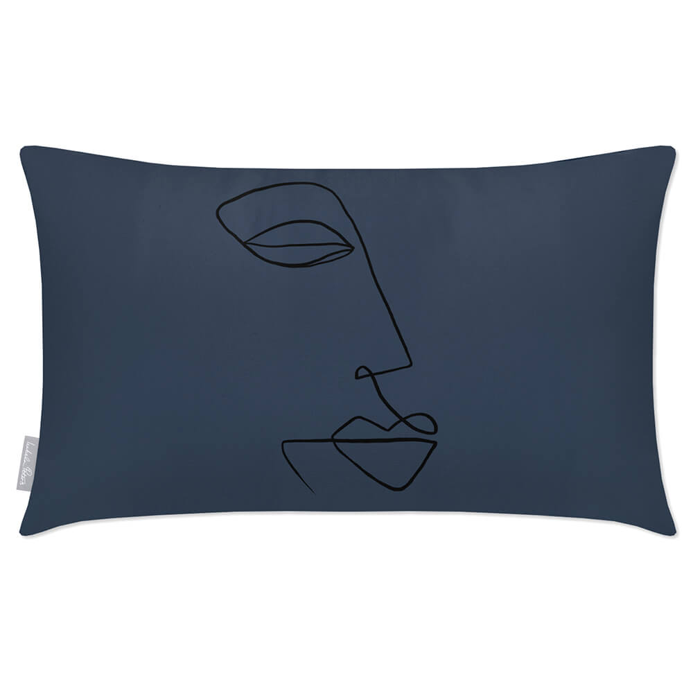 Outdoor Garden Waterproof Rectangle Cushion - Joyful Face - Petrol Blue 50 x 30 cm by Izabela Peters