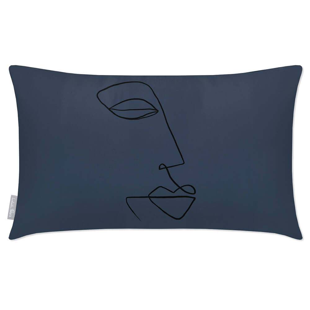 Outdoor Garden Waterproof Rectangle Cushion - Joyful Face  Izabela Peters Petrol Blue 50 x 30 cm 