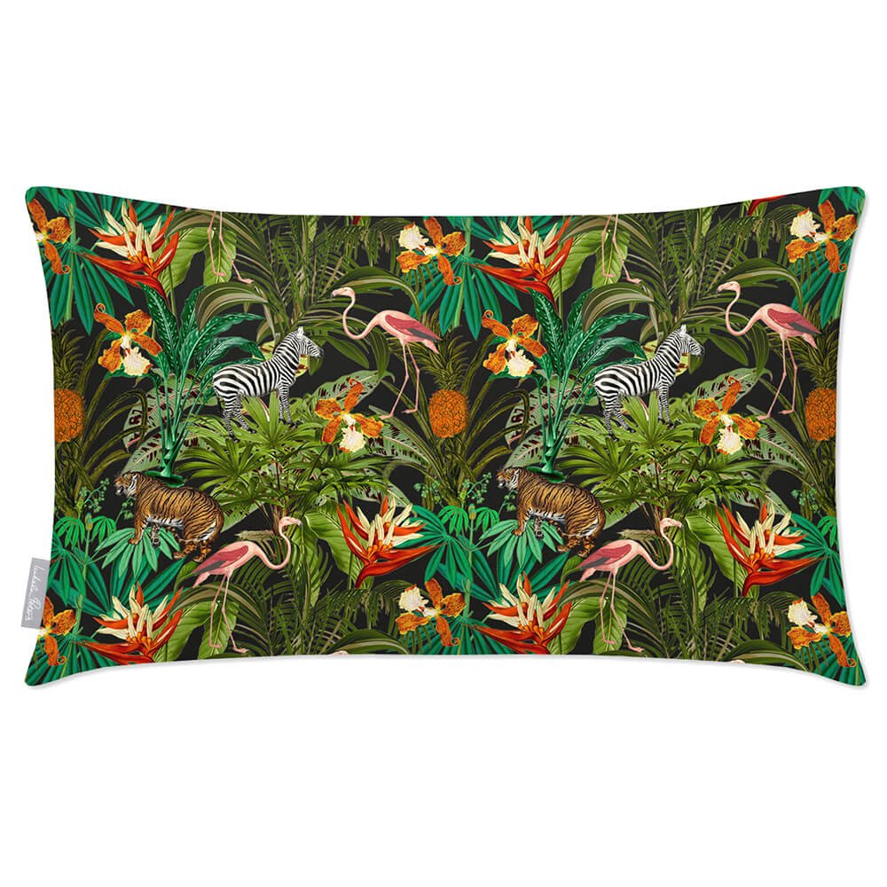 Outdoor Garden Waterproof Rectangle Cushion - Jungle Fusion  Izabela Peters Charcoal 50 x 30 cm 