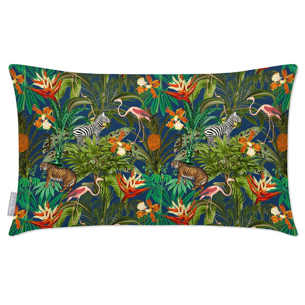 Outdoor Garden Waterproof Rectangle Cushion - Jungle Fusion - Estate Blue 50 x 30 cm by Izabela Peters