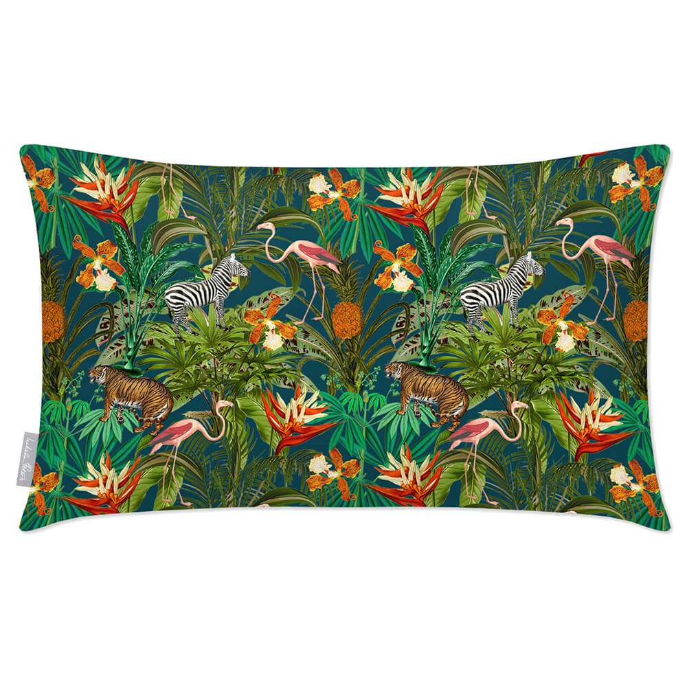 Outdoor Garden Waterproof Rectangle Cushion - Jungle Fusion - Teal 50 x 30 cm by Izabela Peters