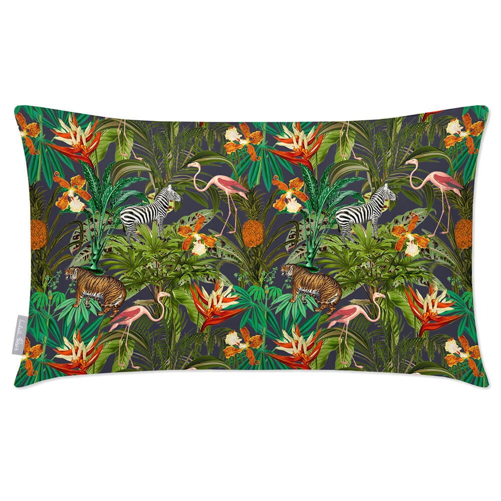Outdoor Garden Waterproof Rectangle Cushion - Jungle Fusion - Graphite 50 x 30 cm by Izabela Peters