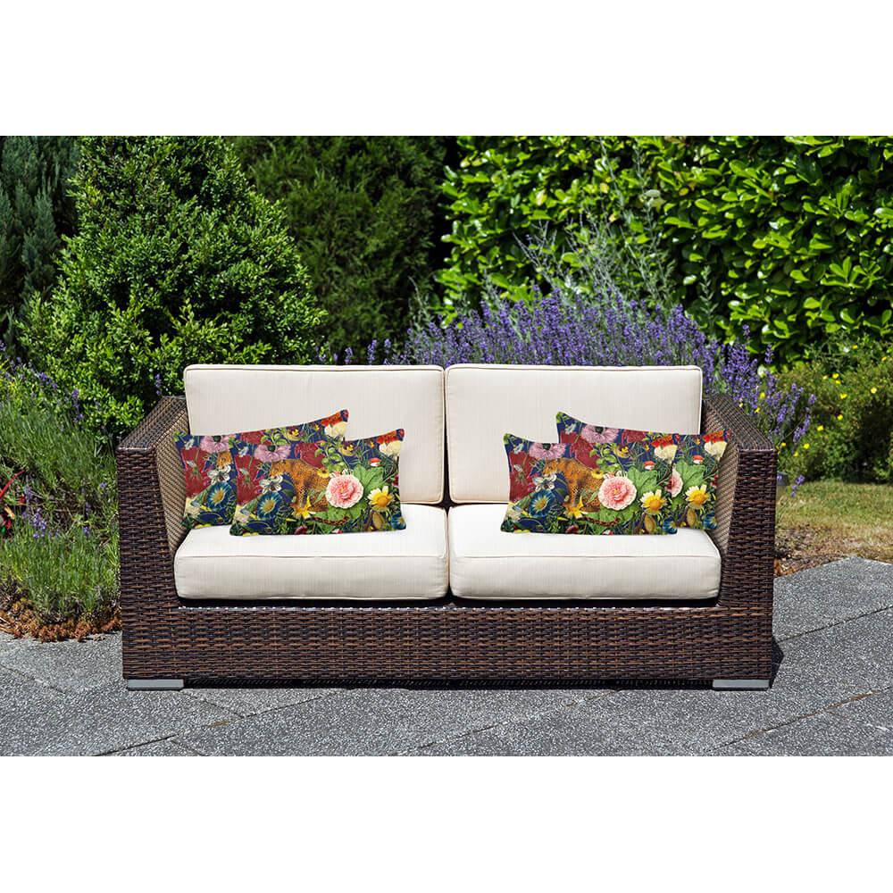 Outdoor Garden Waterproof Rectangle Cushion - Junglescape - Midnight 50 x 30 cm by Izabela Peters