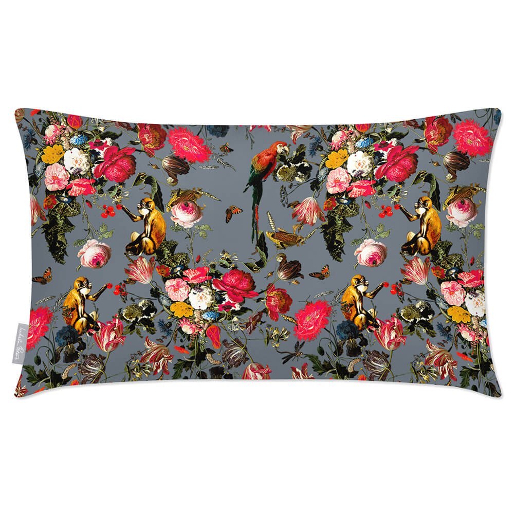 Outdoor Garden Waterproof Rectangle Cushion - Monkey Puzzle in French Grey 50 x 30 cm | Izabela Peters
