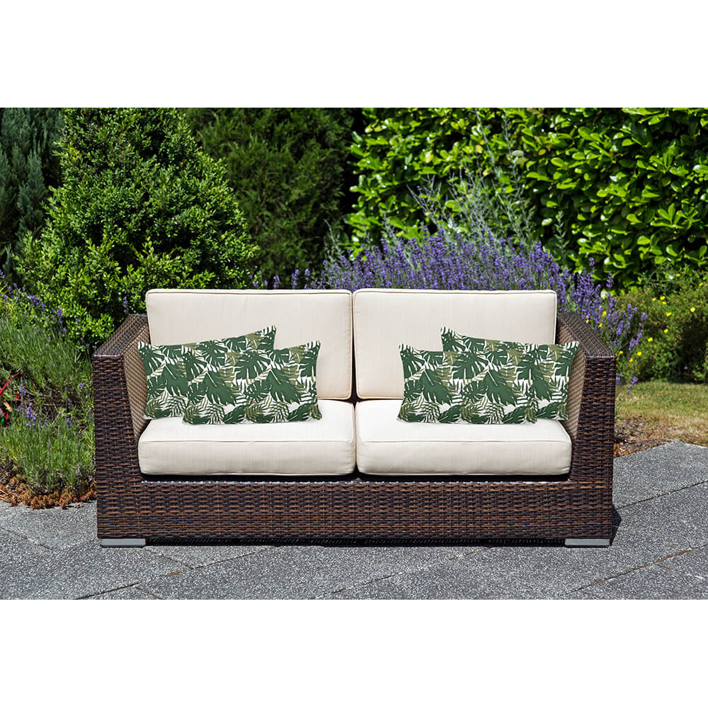 Outdoor Garden Waterproof Rectangle Cushion - Palm Leaf - White 50 x 30 cm by Izabela Peters