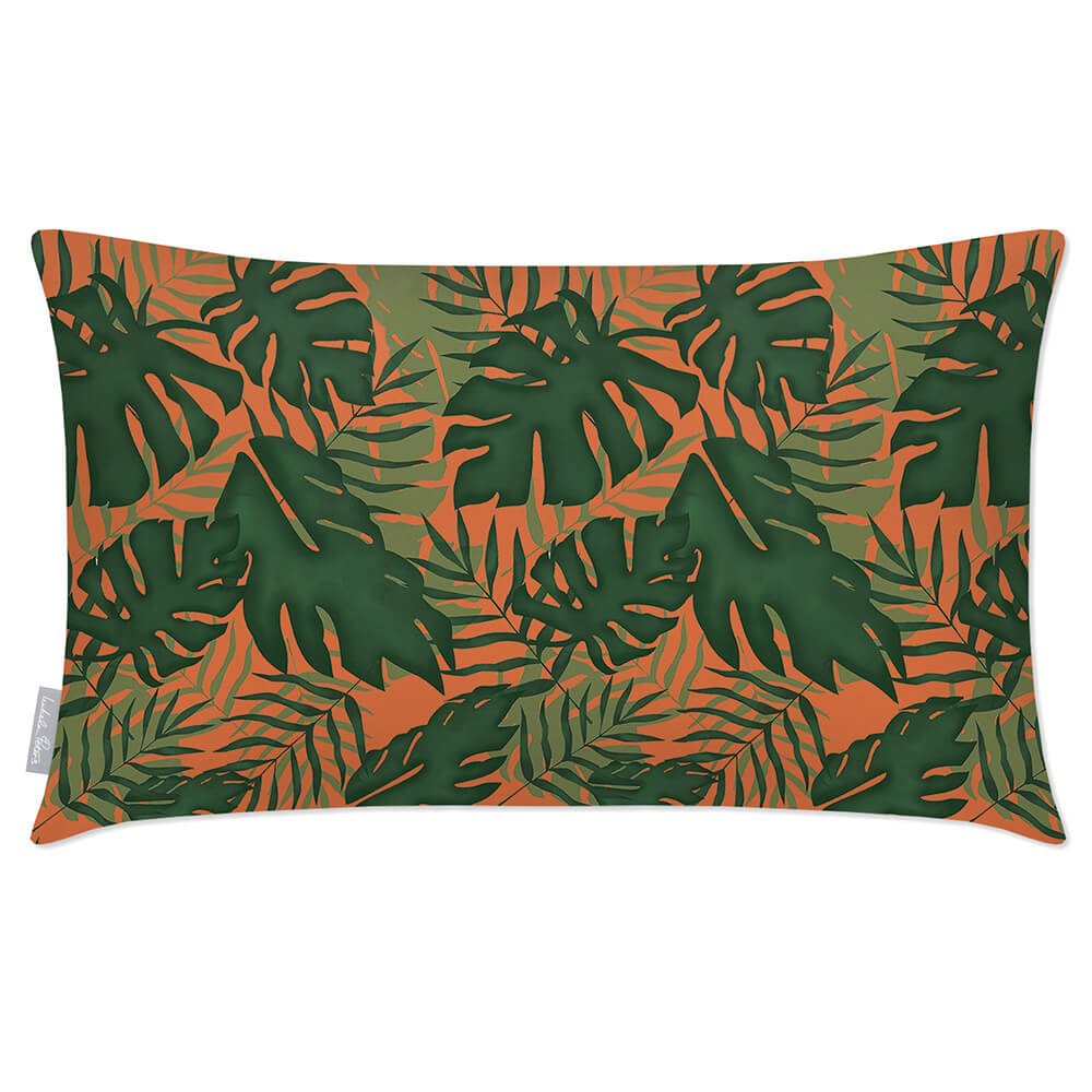 Outdoor Garden Waterproof Rectangle Cushion - Palm Leaf - Burnt Orange 50 x 30 cm by Izabela Peters