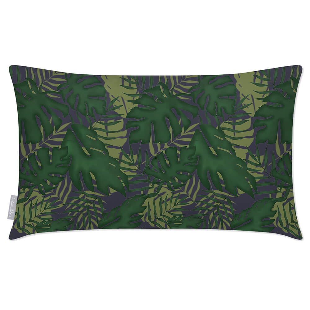 Outdoor Garden Waterproof Rectangle Cushion - Palm Leaf - Graphite 50 x 30 cm by Izabela Peters