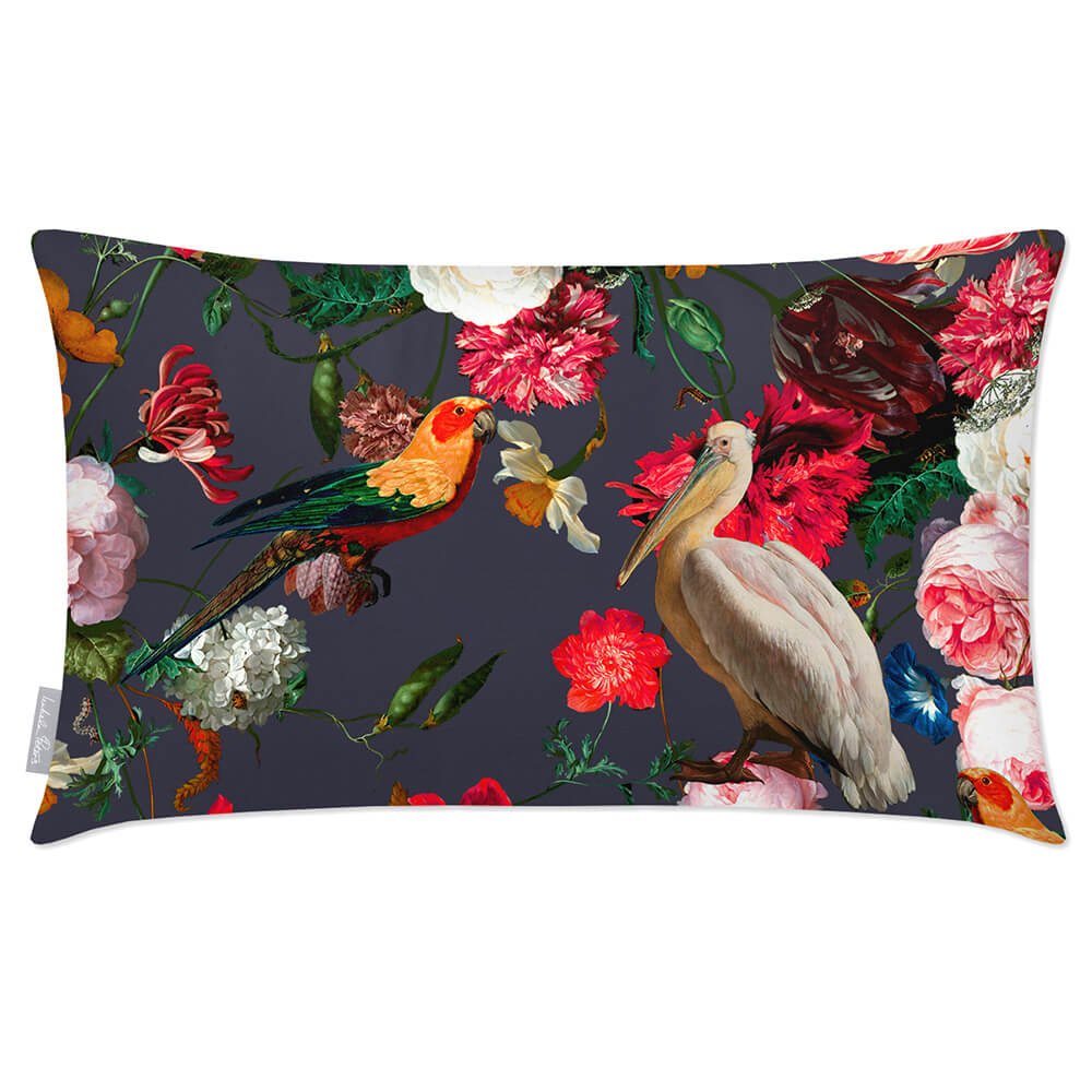 Outdoor Garden Waterproof Rectangle Cushion - Peruvian Paradise - Graphite 50 x 30 cm by Izabela Peters