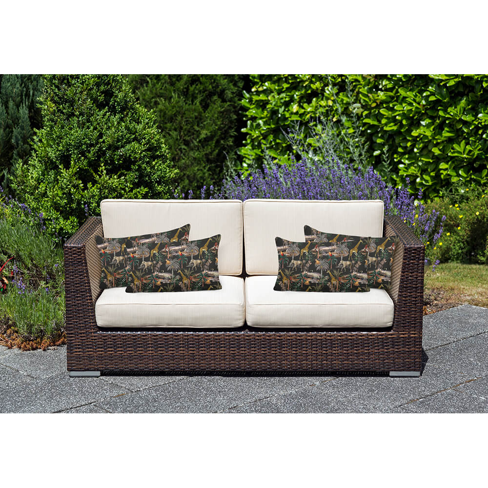 Safari Voyage | Outdoor Garden Waterproof Rectangle Cushion - Charcoal 50 x 30 cm by Izabela Peters