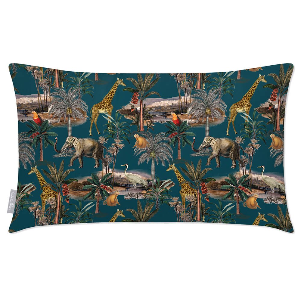 Safari Voyage | Outdoor Garden Waterproof Rectangle Cushion - Teal 50 x 30 cm by Izabela Peters