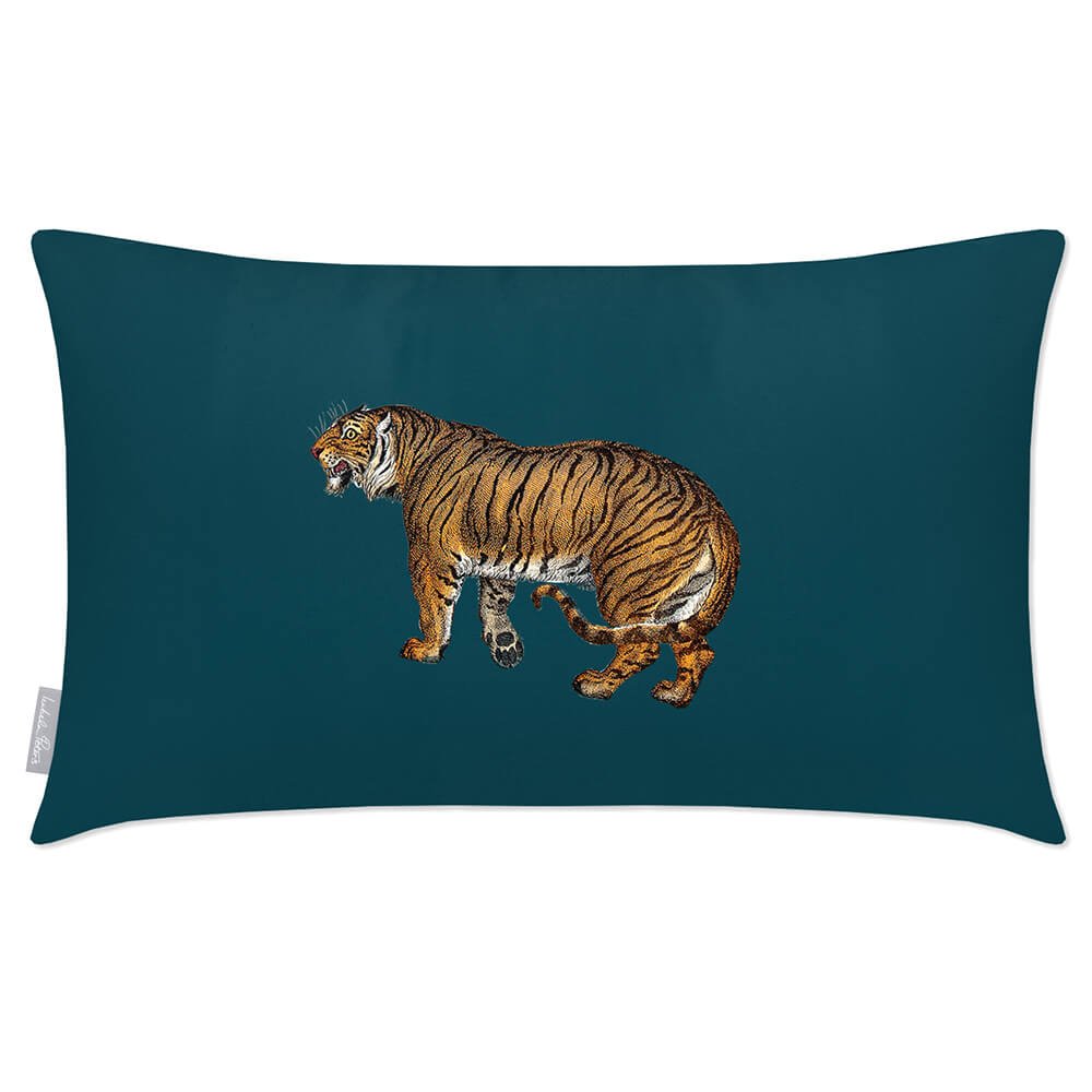 Outdoor Garden Waterproof Rectangle Cushion - Tiger  Izabela Peters Teal 50 x 30 cm 