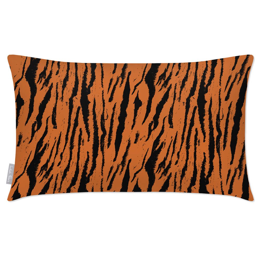 Outdoor Garden Waterproof Rectangle Cushion - Tiger Print - Orange and Black 50 x 30 cm by Izabela Peters