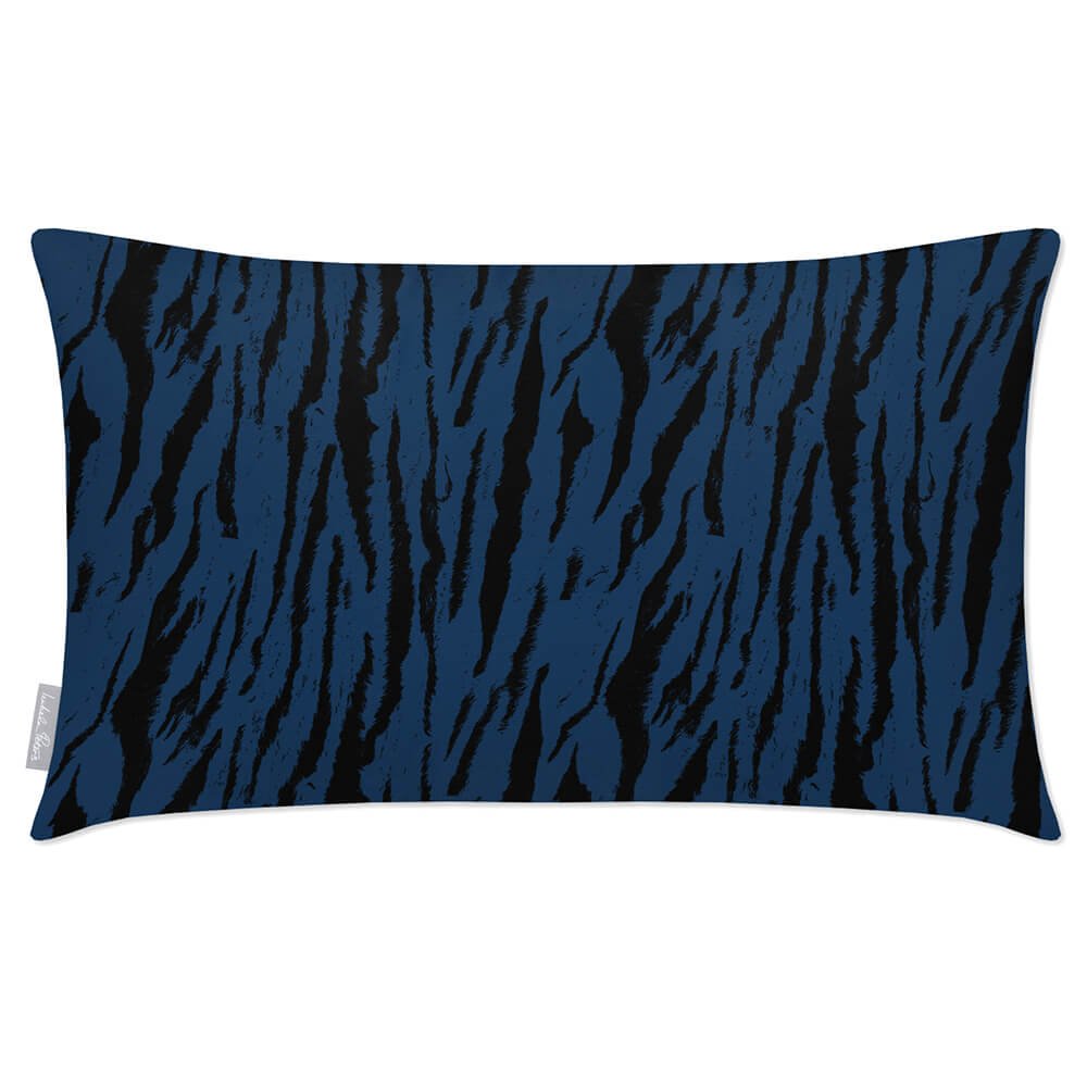 Outdoor Garden Waterproof Rectangle Cushion - Tiger Print - Estate Blue 50 x 30 cm by Izabela Peters