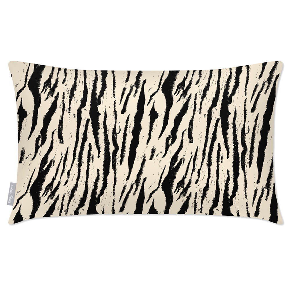 Outdoor Garden Waterproof Rectangle Cushion - Tiger Print - Ivory Cream 50 x 30 cm by Izabela Peters