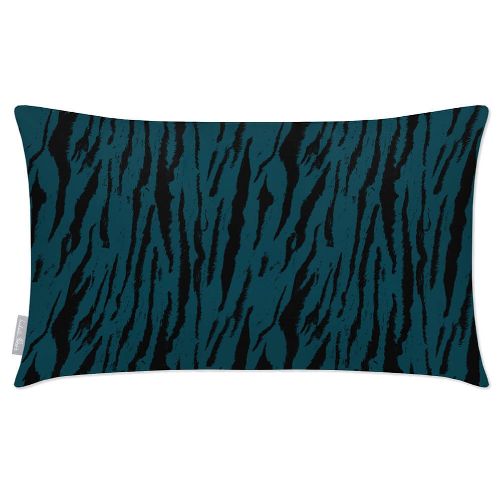 Outdoor Garden Waterproof Rectangle Cushion - Tiger Print - Teal 50 x 30 cm by Izabela Peters
