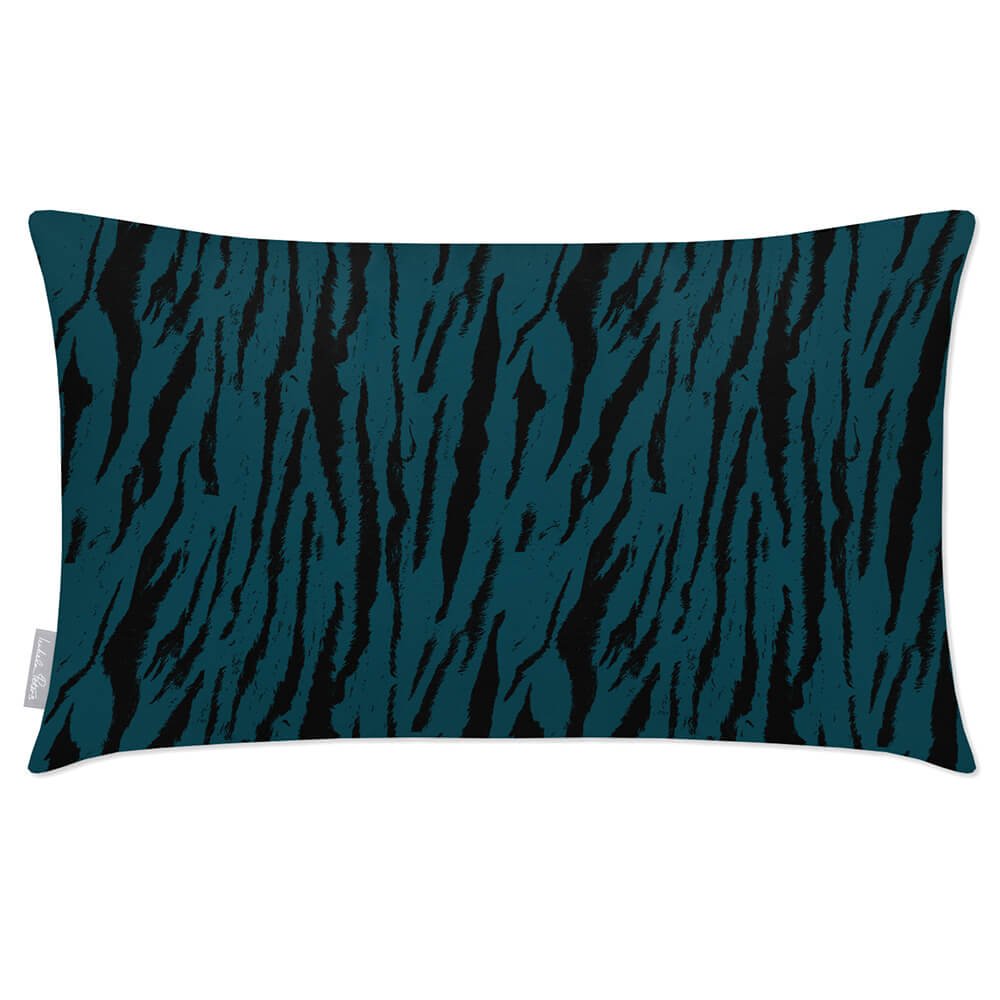 Outdoor Garden Waterproof Rectangle Cushion - Tiger Print  Izabela Peters Teal 50 x 30 cm 