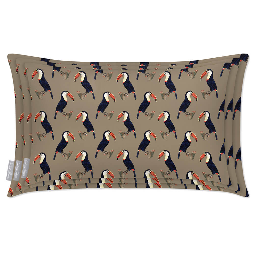Outdoor Garden Waterproof Rectangle Cushion - Toucans - Taupe 50 x 30 cm by Izabela Peters
