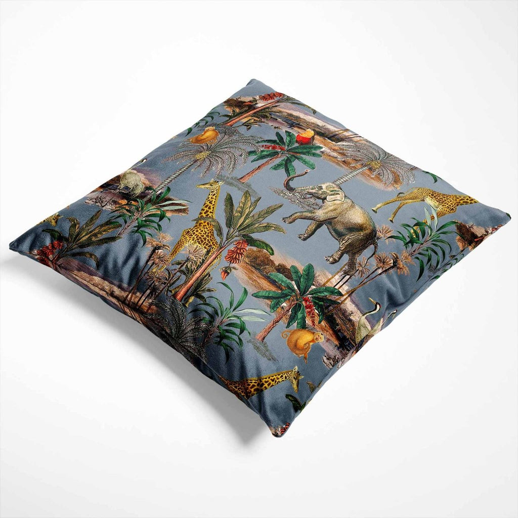 Safari Voyage Velvet Cushion French Grey - Izabela Peters