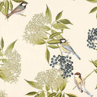 Upholstery Curtain Fabric - Luxury Eco - Friendly Velvet - Bird On Elderflower - Ivory Cream by Izabela Peters