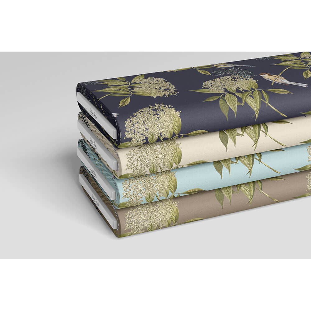 Upholstery Curtain Fabric - Luxury Eco - Friendly Velvet - Bird On Elderflower - Graphite by Izabela Peters