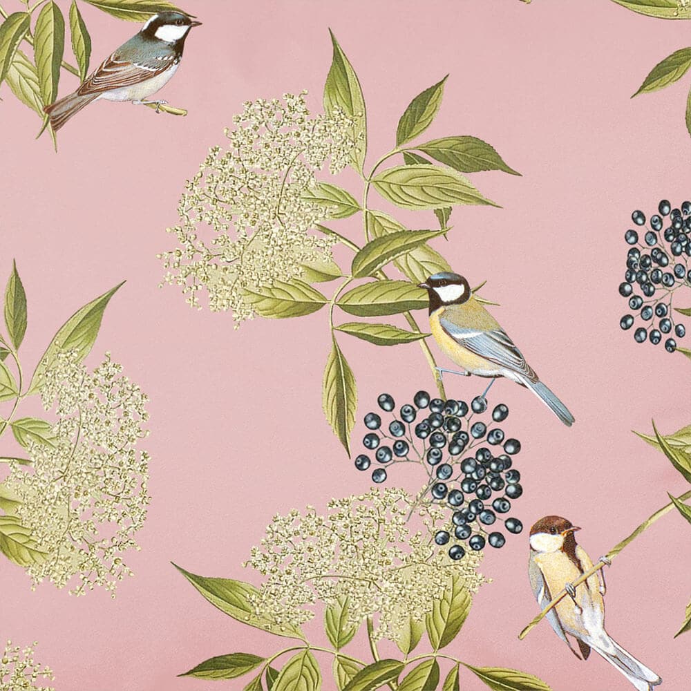 Upholstery Curtain Fabric - Luxury Eco - Friendly Velvet - Bird On Elderflower - Rosewater by Izabela Peters