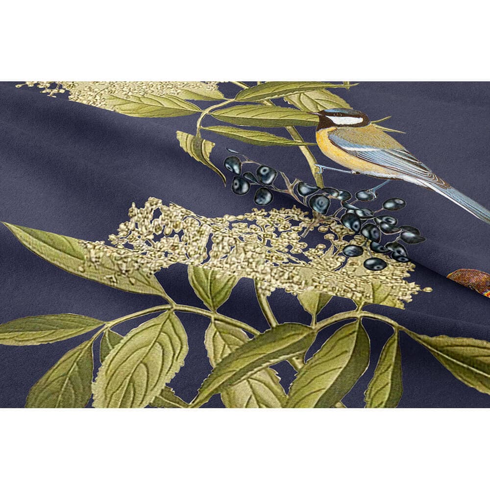 Upholstery Curtain Fabric - Luxury Eco-Friendly Velvet - Bird On Elderflower  IzabelaPeters   