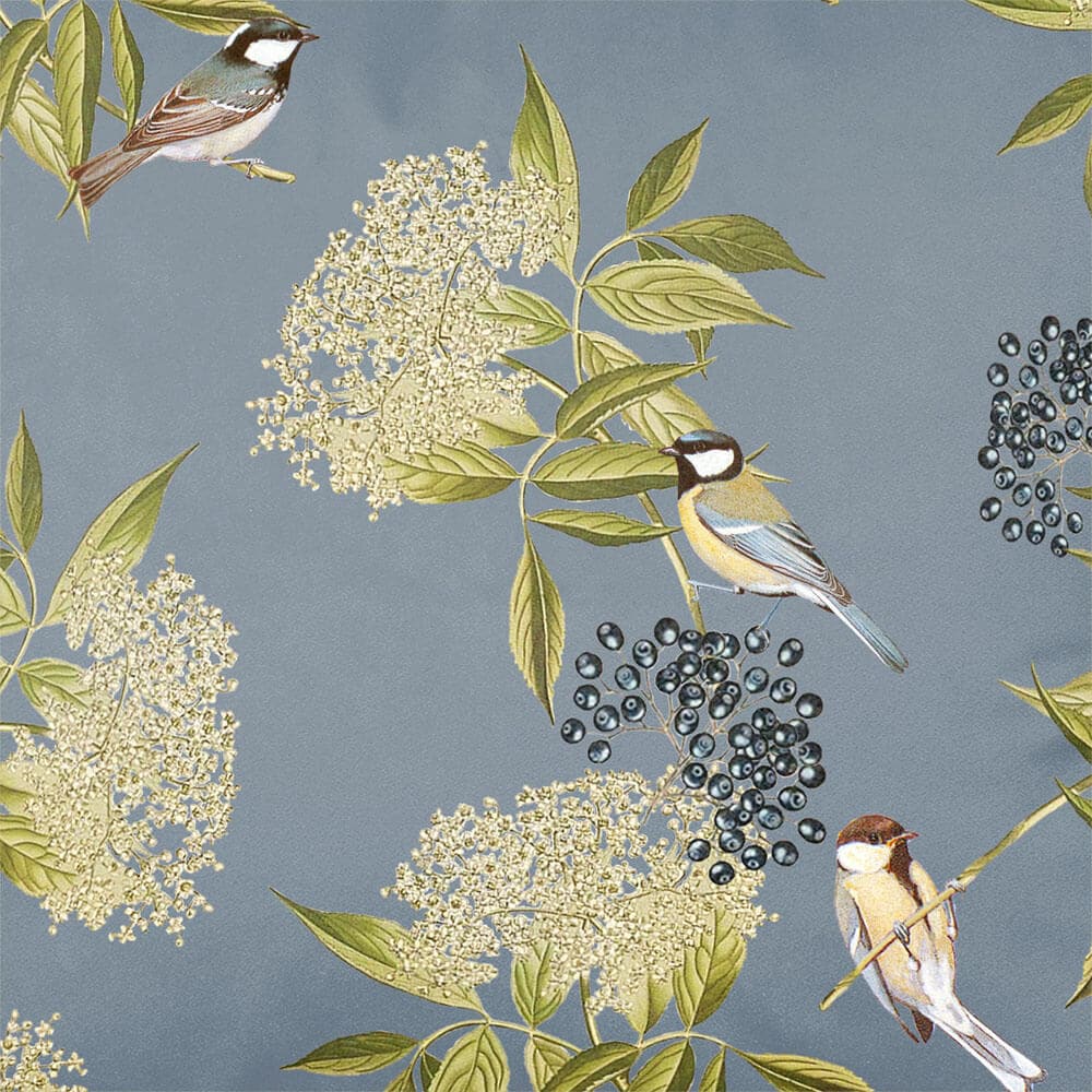 Upholstery Curtain Fabric - Luxury Eco - Friendly Velvet - Bird On Elderflower - French Grey by Izabela Peters