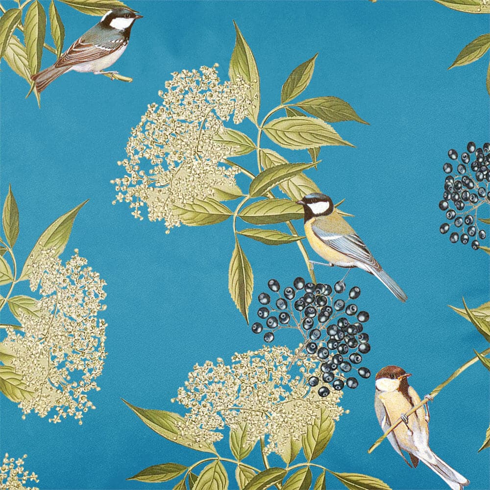 Upholstery Curtain Fabric - Luxury Eco - Friendly Velvet - Bird On Elderflower - Prussian Blue by Izabela Peters
