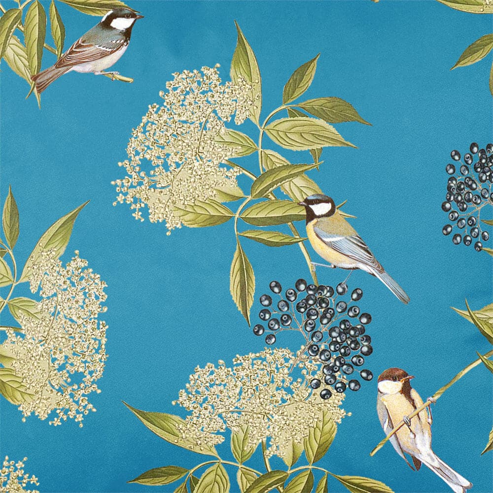 Upholstery Curtain Fabric - Luxury Eco-Friendly Velvet - Bird On Elderflower  IzabelaPeters Prussian Blue  