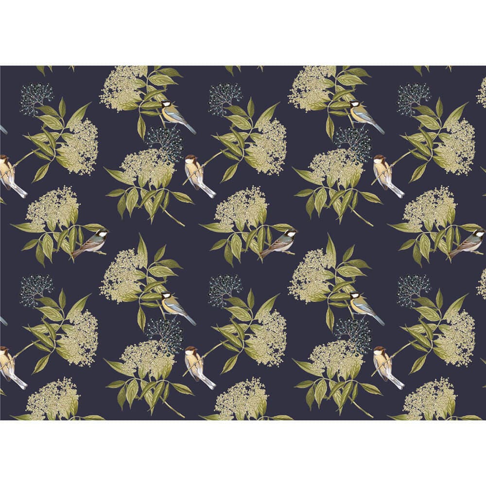 Upholstery Curtain Fabric - Luxury Eco - Friendly Velvet - Bird On Elderflower - Graphite by Izabela Peters