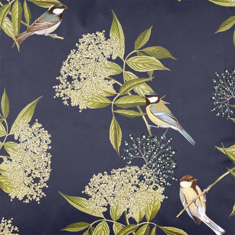 Upholstery Curtain Fabric - Luxury Eco - Friendly Velvet - Bird On Elderflower - Graphite by Izabela Peters