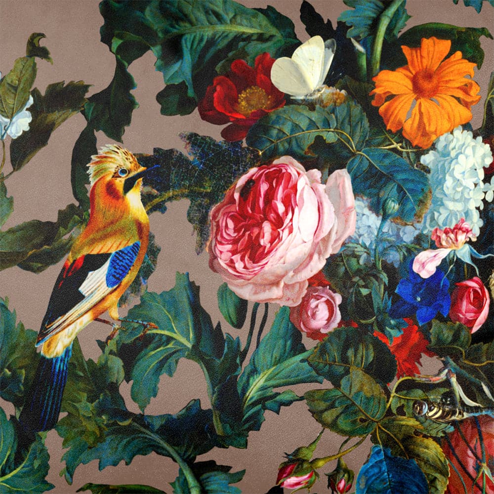 Upholstery Curtain Fabric - Luxury Eco - Friendly Velvet - Birds In Paradise - Dovedale Stone by Izabela Peters